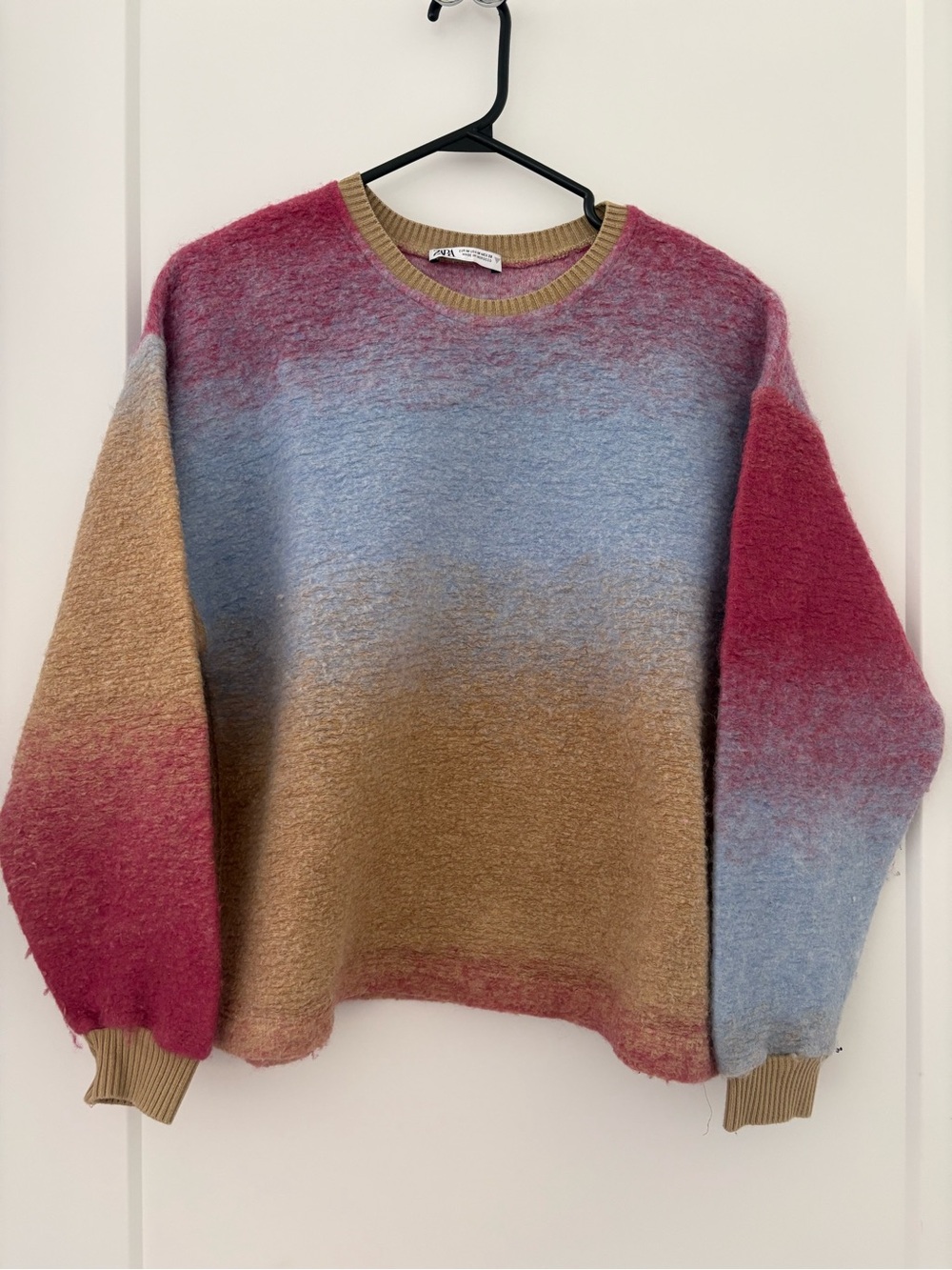 Zara Ombre Crewneck Sweater in Pink, Blue & Tan